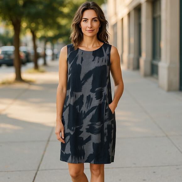 Ports 1961 Gray Black Wool Silk Sleeveless Sheath Dress 10 - Picture 1 of 8
